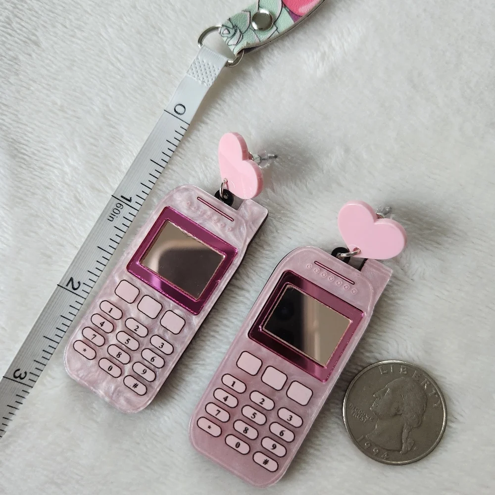 90s Pink Cell Phone Earrings - Picture 6 of 7
